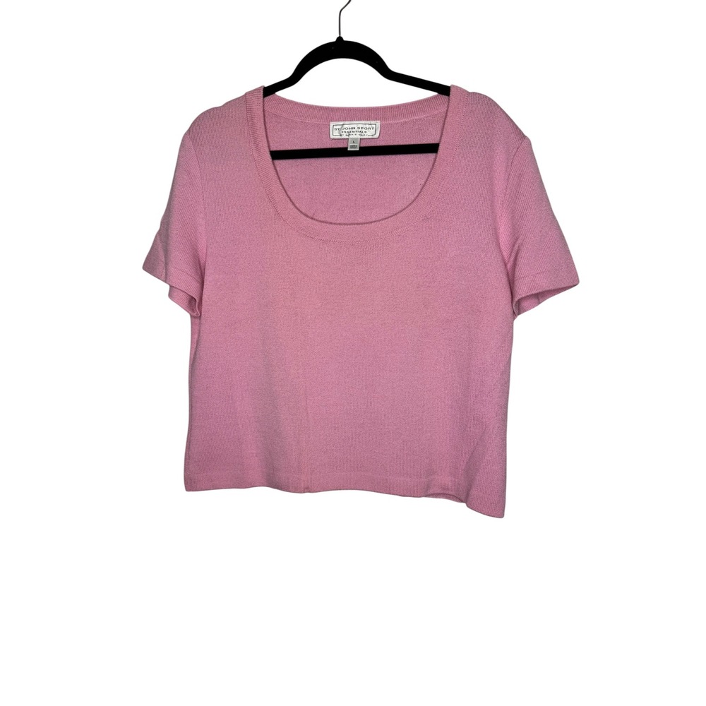 St John Sport Essentials Pink Wool Rayon Knit Scoop Neck Short Sleeve Top Large